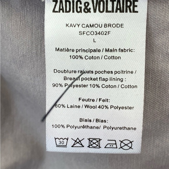 ZADIG & VOLTAIRE Kavy Camou Brode Embroidered Jacket, Size Large - Picture 6 of 15